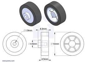 14×4.5mm wheel pair for sub-micro plastic gearmotors dimensions